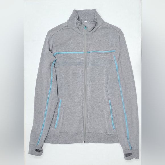 Lululemon Mens Gray Full Zip Track Jacket w/Blue Stripe Accent & Thumbholes S-M - Picture 2 of 15